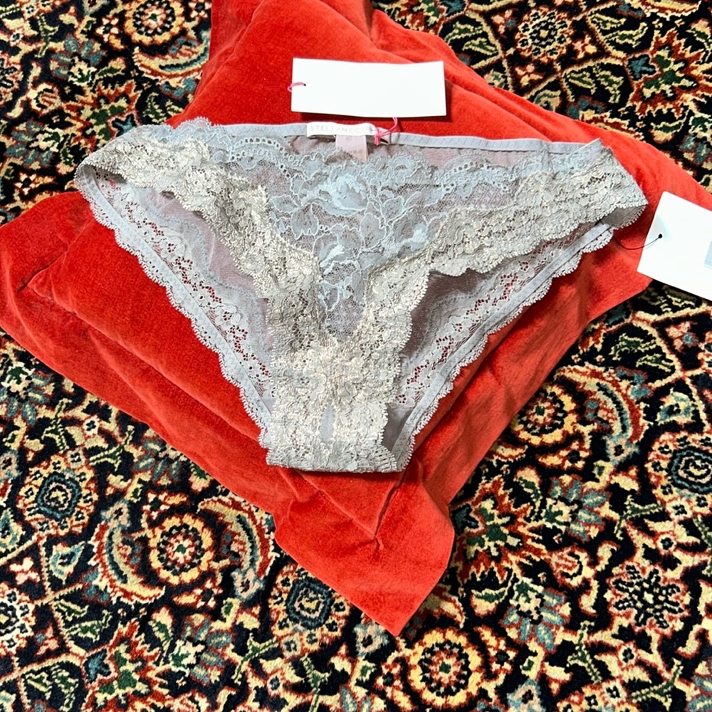 Stella McCartney NWT sheer Grey Gold Foil and Lace Panty M